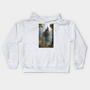 Parnassus Fantasy Forest Castle In The Foggy Woods Kids Hoodie